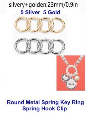 Heavy Duty Round Metal Spring Key Ring, Spring Hook Clip  5 Gold 5 Silver